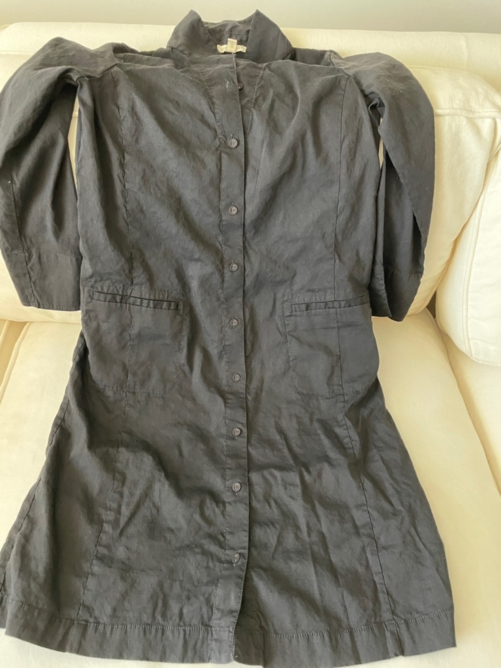 Eileen Fisher Black Button-Front Long Sleeve Shirt Dress